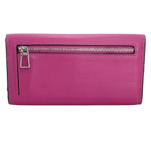 Lodis Fuchsia Pink Leather Long Wallet Continental Fold-Over Design - Picture 2 of 15